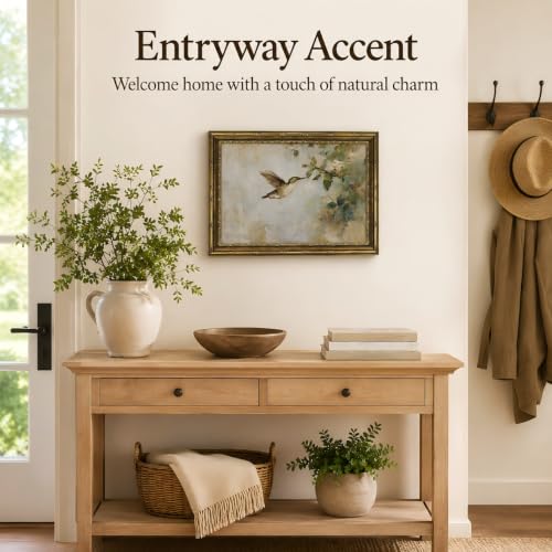 Vintage Gold Frame Hummingbird Wall Art, Rustic Canvas Painting Print for Bathroom Bedroom Decor, Aesthetic Bird Artwork for Living Room Entryway, Nature Farmhouse Home Office Wall Decor 12x16 In - color: bird, size: 16"L x 12"W