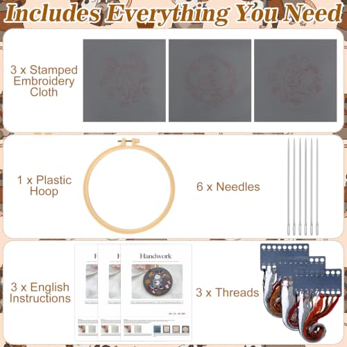 Mindsoft 3 Set Needlepoint Kit for Beginners with Hoop,Autumn Possum - style: Autumn Possum