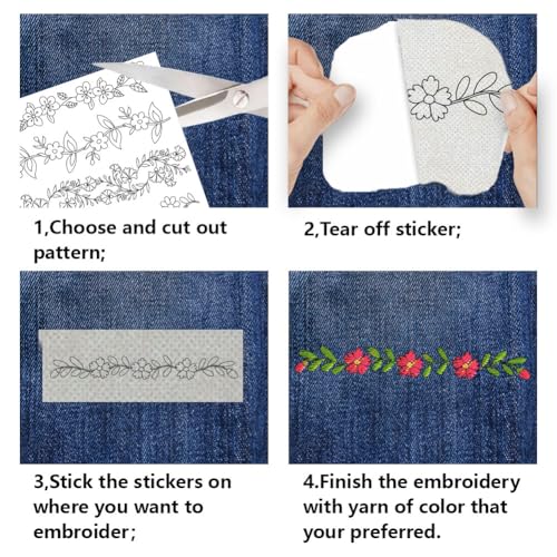 BENECREAT 4 Style 27Pcs Flower Border Water Soluble Hand Sewing Stabilizers, Long Rattan Flowers Tear Away Water Soluble Embroidery Patterns for Carves, Shirts, Coats, Bags, Towels - color: Flower Border