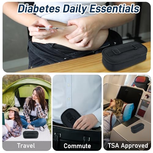 Cruxer Insulin Vial Cooler Travel Case (Black),Keep Medication Vial Cool,Portable Insulated Diabetic Medicine Travel Bag,TSA Approved,Small Bottle Storage Kit with Reusable Ice Brick Cooler - color: Black