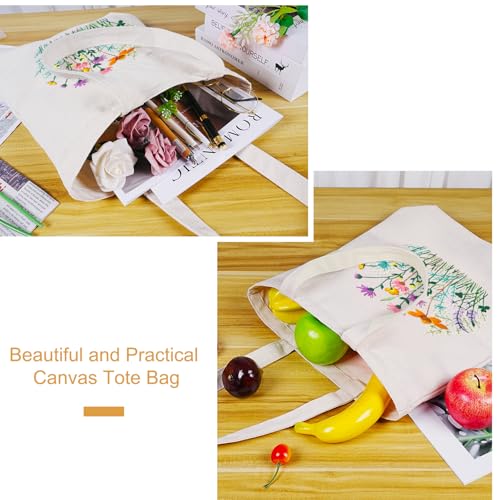 Embroidery Kit Canvas Tote Bag, Hand Embroidery Kit with Floral Pattern for Beginners, Cross Stitch Kits for Adults, Arts and DIY Crafts Kits, Embroidery Starter kit with Embroidery Bag and Tools - color: Beige Multi
