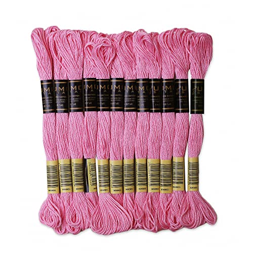 Pack of 12 Premium Embroidery Thread | 100% Egyptian Cotton Premium Skeins | Cross Stitch Embroidery Floss | Oeko TEX Certified Stranded Cotton | Ideal for Arts & Crafts (Pink Geranium 50) - color: Pink Geranium 50