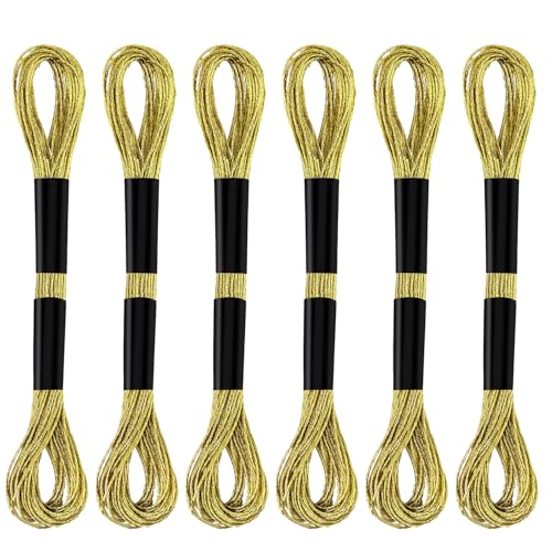 6 Skeins Embroidery Threads, Metallic Embroidery Floss (Gold) - color: Gold
