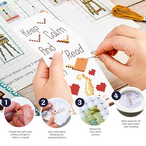 FREEBLOSS 12 Set Cross Stitch Bookmark Kit Bookshelves Stamped Cross Stitch