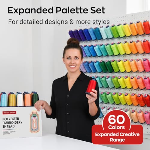 Poolin Embroidery Machine Thread Richword Selected 60 Colors 40WT (108D/2) Polyester Thread Kit Each Cone 4000M (4374Y) - color: 60 COLORS