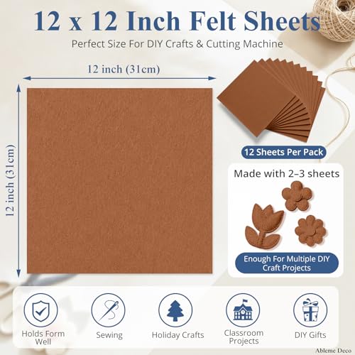 12" x 12" Felt Sheets for Crafts, 2mm Stiff Felt Fabric (12 Pcs), Chocolate - color: Chocolate
