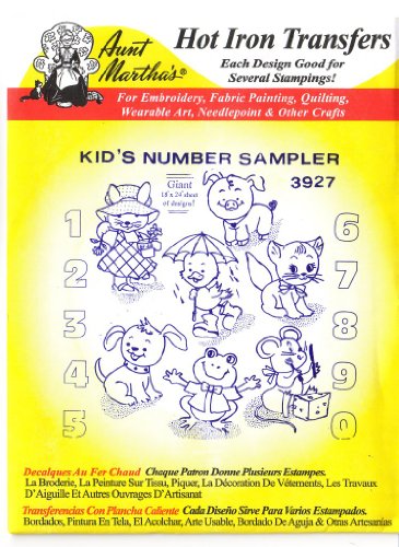 Kid's Number Sampler Aunt Martha's Hot Iron Embroidery Transfer