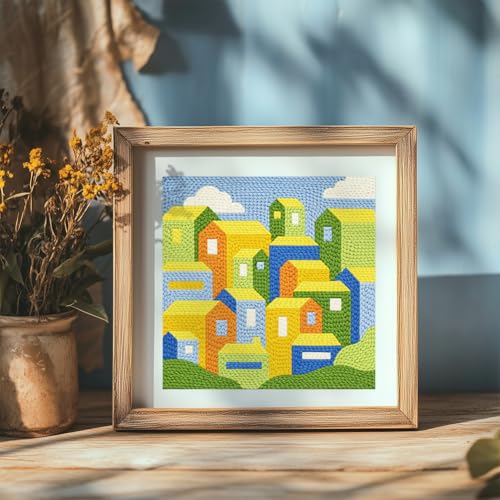 DOODLREAM Colorful Buildings Punch Needle Kit for Beginner 9.4" x 9.4" - color: City Buildings