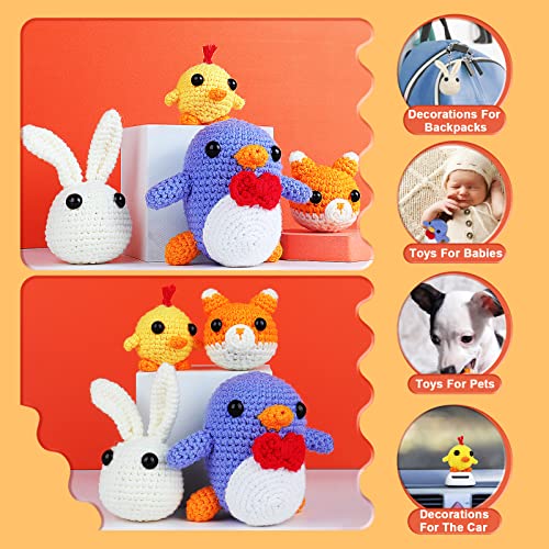 Coopay Crochet Kit for Beginners Adults w/Step-by-Step Tutorial - color: 4 In 1 Animal Kit