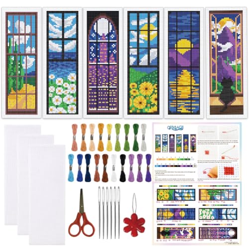 ORIGACH 6 Set Window & View Cross Stitch Bookmark Kit for Beginner - style: Window & View