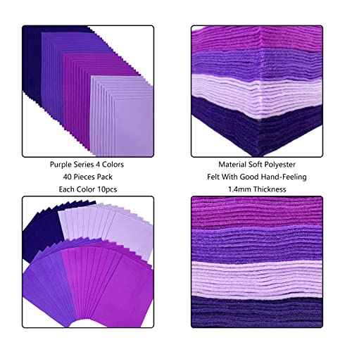 Jtnohx Soft Felt Sheets Felt Fabric for Crafts 4 Colors 40Pcs Purple Series - color: Purple Series