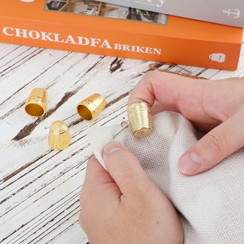 4pcs Metal Sewing Thimbles for Finger, Metal Fingertip Protectors Copper Thumb Finger Shield Rings Thimbles Pads Guard Cover for Hand Embroidery Quilting Accessories Knitting DIY Tools (Gold) - color: Gold