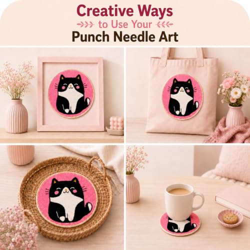 MZSMYKCH punch needle kits adults beginner - Black Cat punch needle kits Starter Set with Yarn, Needle Tool & Frame, Easy DIY Craft Decor, Relaxing Hobby Gift for Teens & Craft Lovers(Black Cat )
