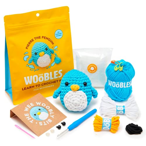 The Woobles Beginners Crochet Kit with Easy Peasy Yarn as seen on Shark Tank Bundle - with Step-by-Step Video Tutorials - Pierre The Penguin and JoJo The Bunny