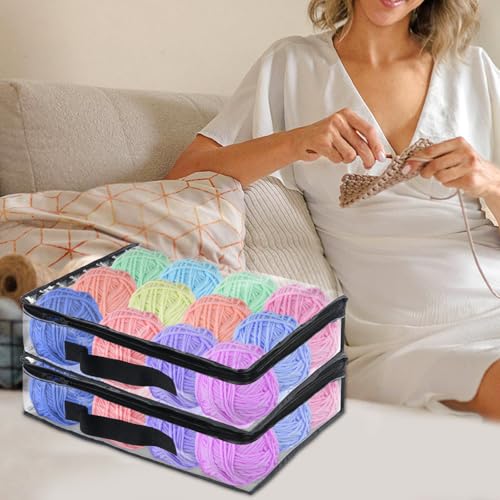 YEXEXINM 6 Pack Clear Yarn Storage Bags, 16x12x4 Inches, Clear PVC & Nylon, Zipper Closure, Ideal for Knitting, Crochet, Clothing & Toys