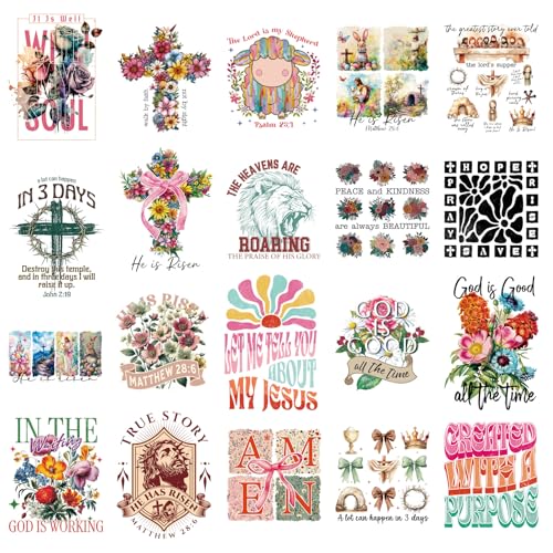 Wxiben Dtf Transfers Ready to Press - 20 Pcs Easter Religious Iron on Transfers for T-Shirts Christian Jesus Heat Transfer Vinyl Sticker Bunny Bible Iron on Patches for Clothes Pillows DIY Crafts - style: Easter Religious