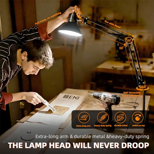Black Desk Lamp with Clamp, Extra-Tall Adjustable Metal Swing Arm, 5000K - color: Black, size: 5000K Natural Daylight-Extra Long Swing Arm