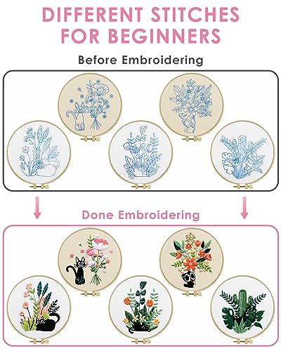 TINDTOP Embroidery Kit for Adults, Embroidery Kit for Beginners Include Embroidery Cloth Hoops Threads for Craft Lover Hand Stitch with Embroidery Skill Techniques (Black Cat) - color: Black Cat