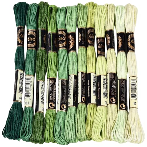 12 Skeins 105 Yards 6 Ply Green Cross Stitch Floss Embroidery Thread Friendship Bracelet String Variegated Gradient Bulk Polyester Yarn Set for Crochet Knitting Sewing Weaving DIY Crafts - color: Multi Green Color