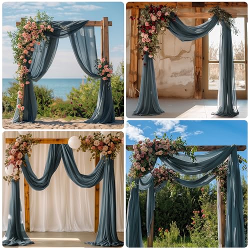 Wedding Arch Draping Fabric 1 Panel Grey Blue Sheer Backdrop Drapes - color: Grey Blue, size: 1 Panel