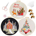 LB Christmas Embroidery Kit for Beginners Adults, 3 Sets Hand Embroidery Starter Kit with Snowman Pattern and Instructions Stamped Cross Stitch Kits Include Embroidery Hoop Needles Threads Scissors - color: Black White