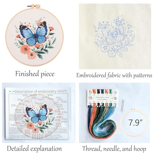 Silentsea Blue Butterfly Embroidery Kit for Adults - color: Butterfly