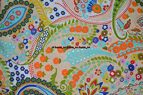 Indian Hand-Block Printed Jaipuri Flower Print Floral Ethnic Sanganer Kurti Print Cotton Fabric (Beige Paisley, 5 Yard) - color: Beige Paisley, size: 5 yard