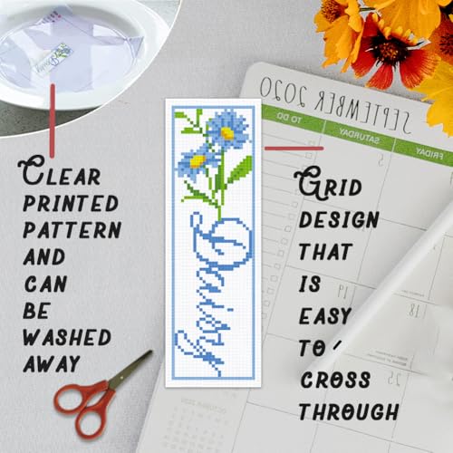 BEUNITONE 6 PCS Cross Stitch Bookmark Kit for Adults Beginners,Text and Flowers Pre-Printed Cross Stitch,DIY Stamped Embroidery Bookmark Kits,with Instructions,Craft Kit for Book Lovers 8.5''x3'' - style: Text And Flowers