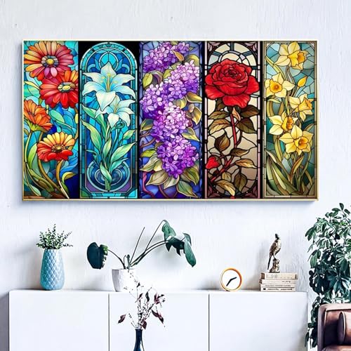 JATOK Diamond Painting Kit for Adults, Stained Glass Flower, 27.5 x 15.7 in - color: Sapphire