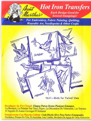 Birds for Varied Uses Aunt Martha's Hot Iron Embroidery Transfer