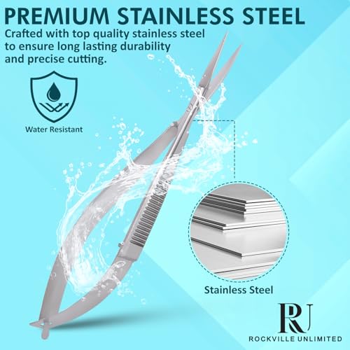 Micro Scissor 5.5" Straight Tip Embroidery Scissor Premium Stainless Steel Applique for Sewing Art & Craft Grooming for Eyebrow Eyelash and Spring Action Extra Sharp Squeeze Scissors.
