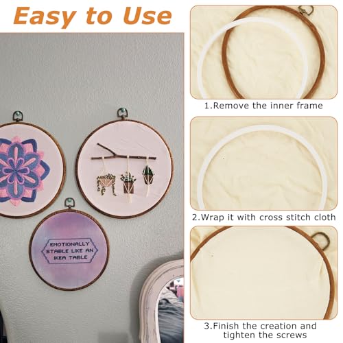 MUXHEL 10PCS 8 Inch Embroidery Hoops, Imitated Wood Plastic Cross Stitch Hoop, Round Embroidery Frame for Hanging Arts Decoration