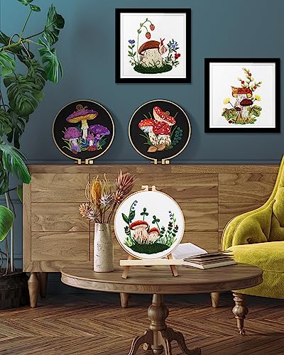 Embroidery Kit for Adult, 5 Sets Mushroom Embroidery Kit for Beginners - color: Mushroom
