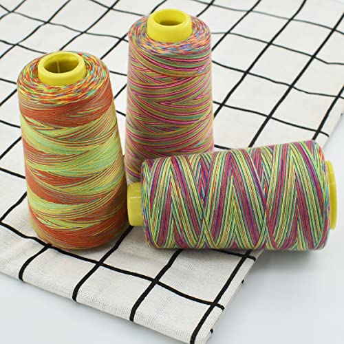 Rainbow Variegated Polyester Sewing Machine Thread - All-Purpose 3 Cones of 3000 Yards Each for Sewing, Quilting, Overlock, Embroidery & Hand Embroidery