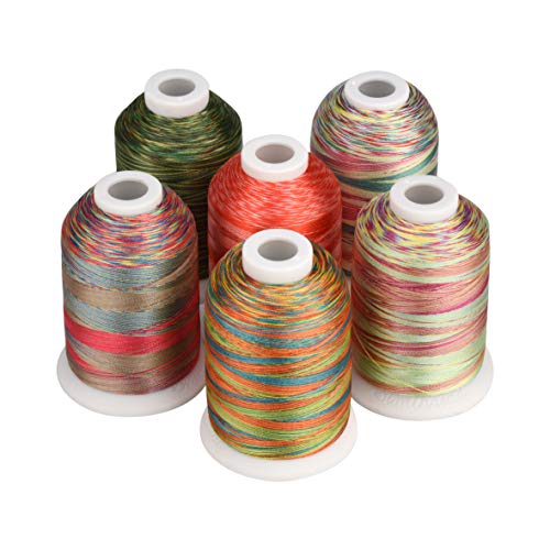 Simthread 6 Colors Polyester Variegated Embroidery Machine Thread 1100 Yards (1000M) for Decoration Babylock Singer Brother Janome Pfaff Husqvarna Embroidery and Sewing Machines - Festival Series - color: Festival