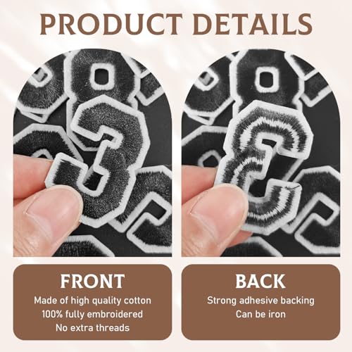 50 Pcs Iron on Numbers Patches for Fabric Tote Bags Hats Clothing Black - color: Black, size: Numbers Only