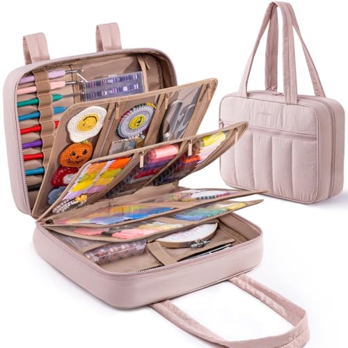 AMOIGEE Sewing Bag Organizer with 17 Clear Pockets and Tool Holders - color: Blush Pink