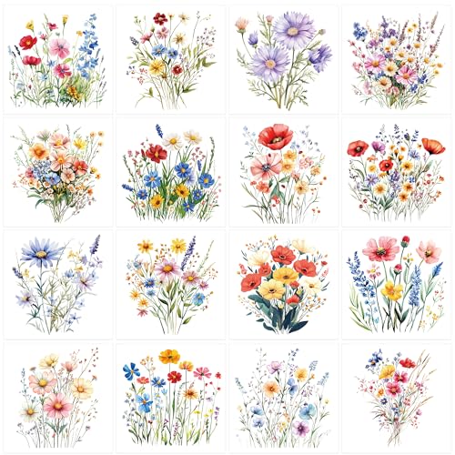 16 Pcs Wildflower Rub-On Transfers for Furniture & Crafts, 6 x 6 Inch - style: Wildflower