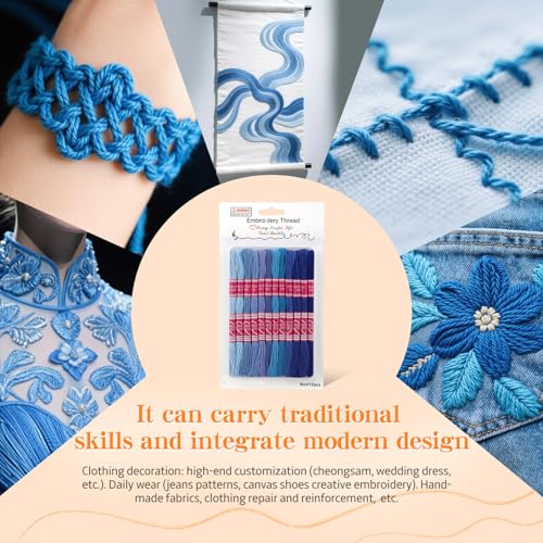 12 Skeins Blue Embroidery Thread, Embroidery Floss for Bracelets - color: Blue Series