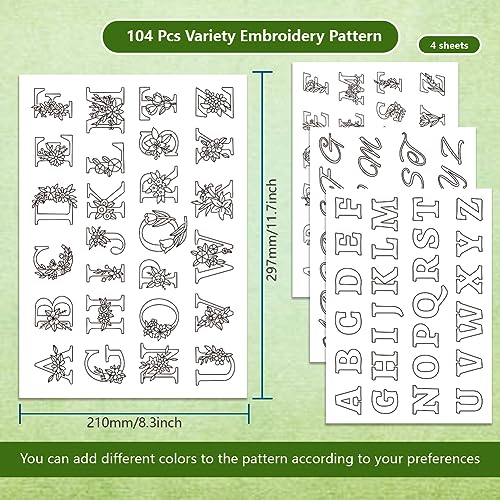 BENECREAT 4 Style 104PCS A-Z Flower Alphabet Water Soluble Hand Sewing Stabilizers, Boho Pattern Tear Away Embroidery Stabilizers for Carves, Shirts, Coats, Bags, Towels - color: A-z Flower Alphabet