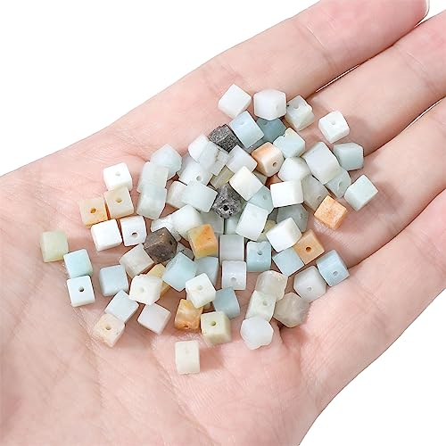 BEADIA Natural Amazonite Square Stone Beads 4x4mm 85pcs Cube Loose Semi Gemstone Beads for Jewelry Making Design - color: Amazonite