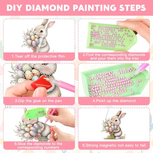NAIMOER Easter Bunny Diamond Art Hanging Kits for Adults, 5D Special Shaped Rhinestone, DIY Acrylic Spring Diamond Art Painting Window Pendants Home Garden Wall Hanging Ornament Kits, Double Sided - color: Easter 02