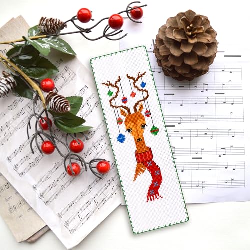 Povitrulya Santa's Reindeer - Counted Cross Stitch Bookmark Kit - DIY Embroidery Set - Hand Made Christmas Gift - color: Santa's deer