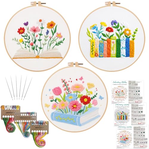 Louise Maelys 3 Pack Floral Book Embroidery Kit for Beginners DIY Craft - color: Book Flower