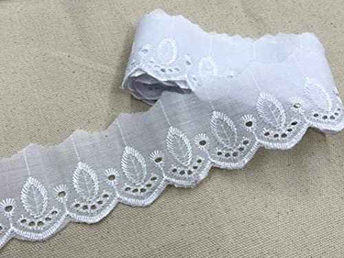 AMORNPHAN 15 Yards 2 Inch Wide White Cotton Eyelet Lace Trim Ribbon Floral Embroidered Fabric Sewing Craft Dress Tablecloth Blankets Pillow DIY Decorations