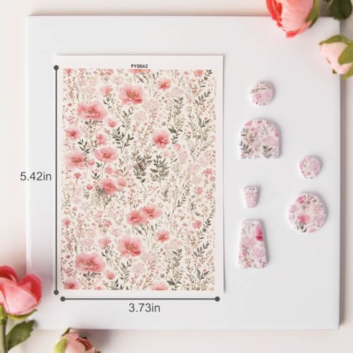 KABAKE Polymer Clay Transfer Paper 4 PCS Colorful Flowers Water Soluble Transfer Sheet for Earrings Jewelry Making - color: Retro Flower