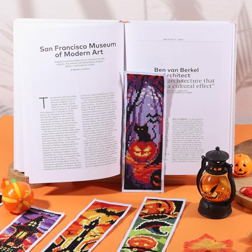 ORIGACH 6 Set Halloween Cross Stitch Bookmark Kit for Beginner - style: Halloween