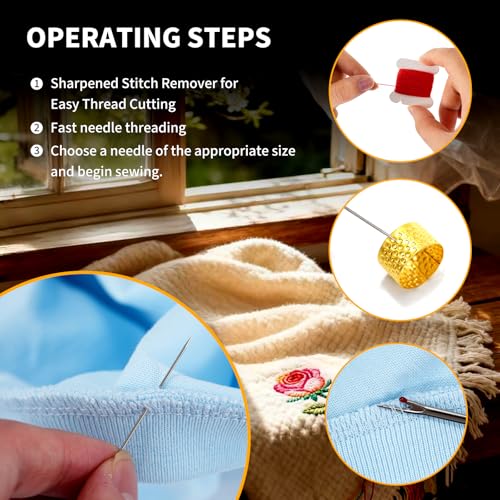 RZHHTTQ 41 PCS Big Eye Steel Sewing Needle Kit for Hand Sewing