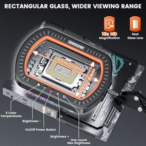 10X Rectangle Magnifying Lamp, Large Magnifying Light with 5 Color Modes - color: Black