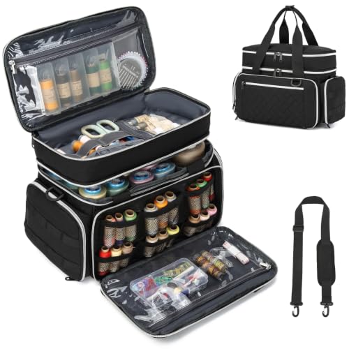 Lyhaxon Sewing Organizer Storage Bag, Double Layer Sewing Box Case - color: Black